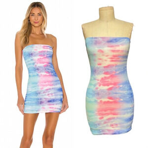 Superdown‎ Morgan Strapless Mini Dress Blue Pink Tie Dye Size XS